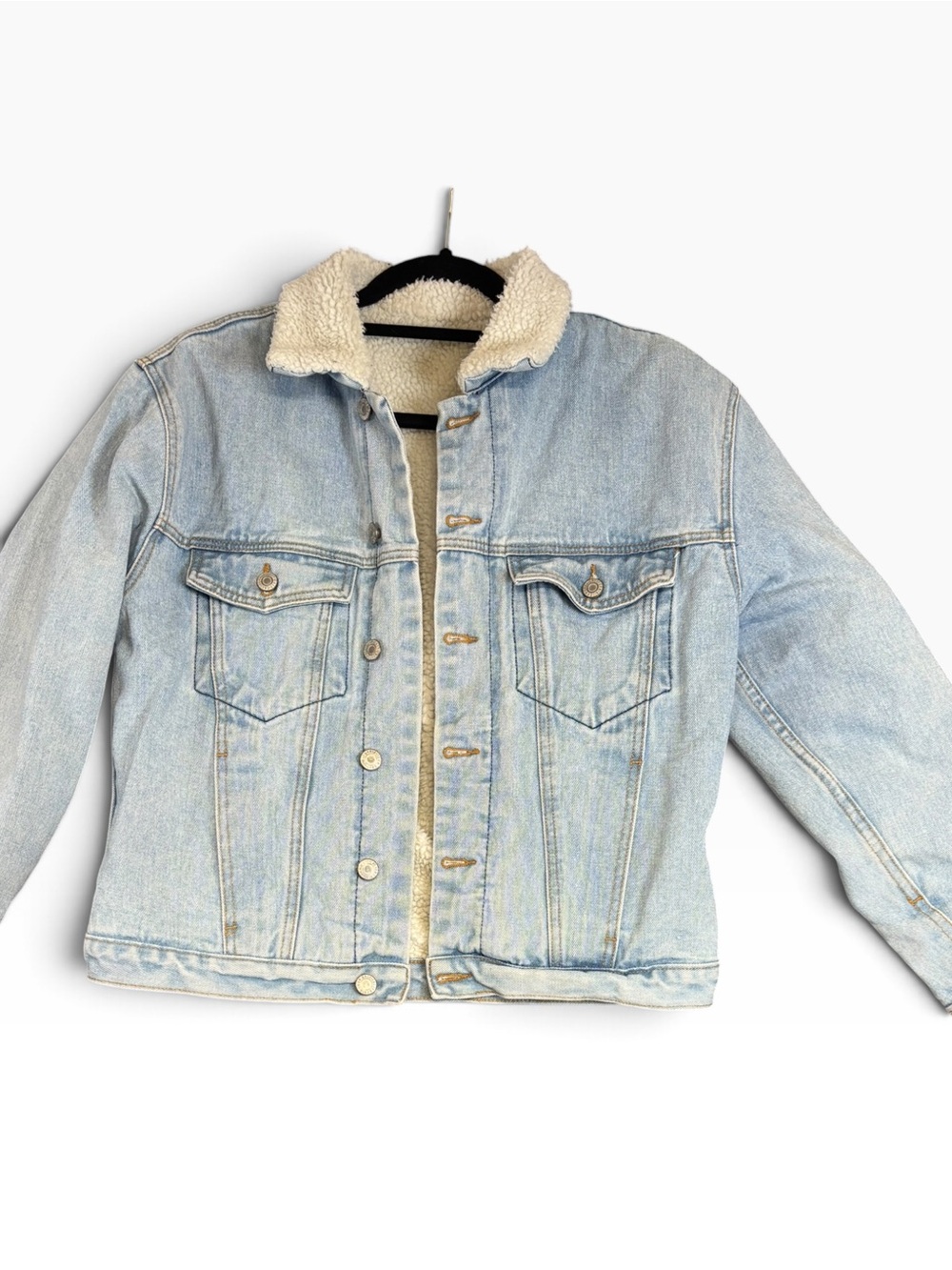 Brandy Melville John Galt Sherpa Denim Jacket Light Wash Oversized Y2K